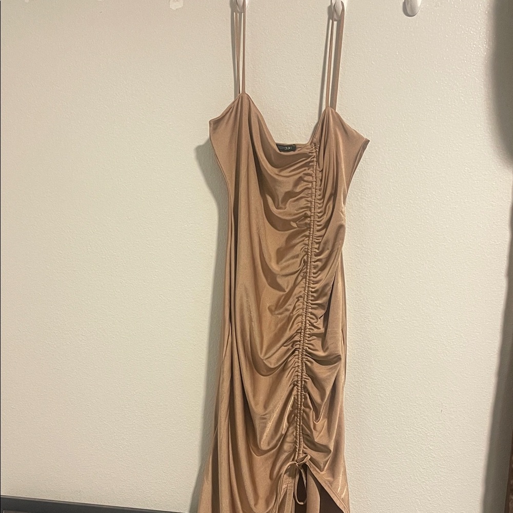 Papermoon Asymmetrical Tan Ruched Dress